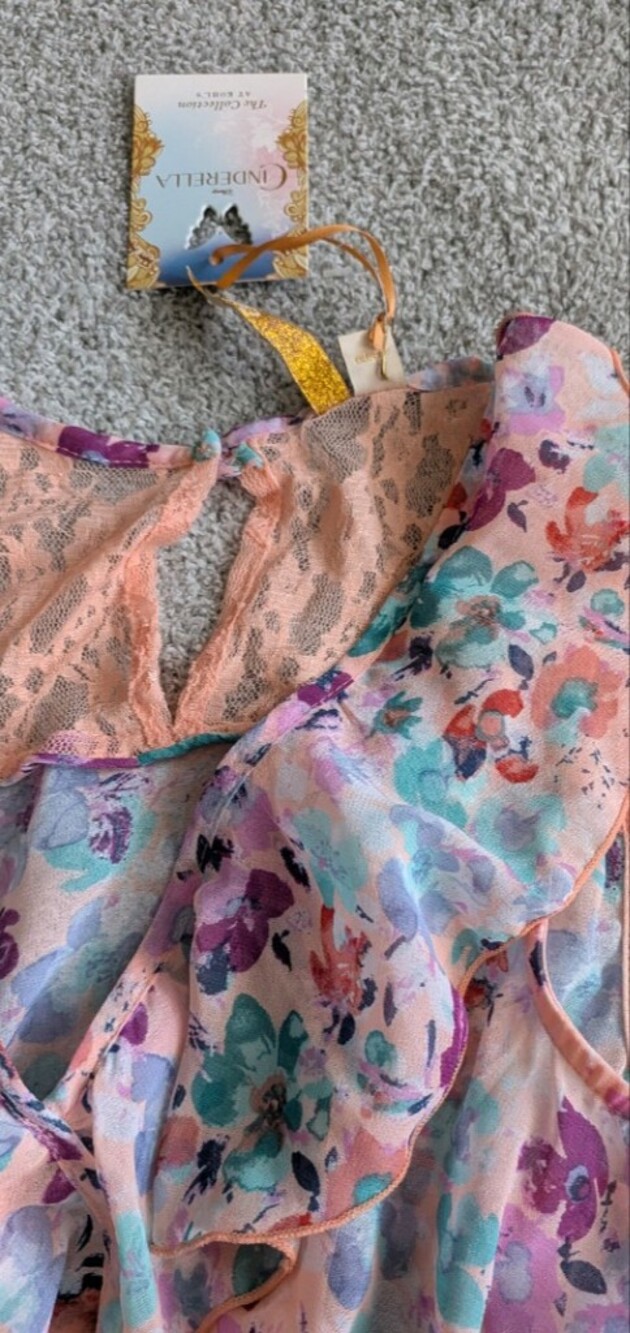 🌼B2G1🌼 Disney Cinderella Pink Multi Floral Ruffle Handkerchief Hem Dress NWT - Picture 4 of 8
